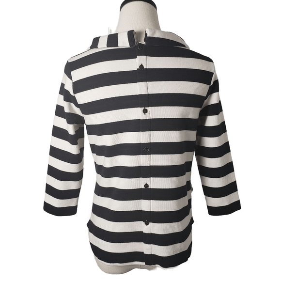 TALBOTS CREAM & BLACK STRIP 3/4 SLEEVE TOP - Picture 2 of 5